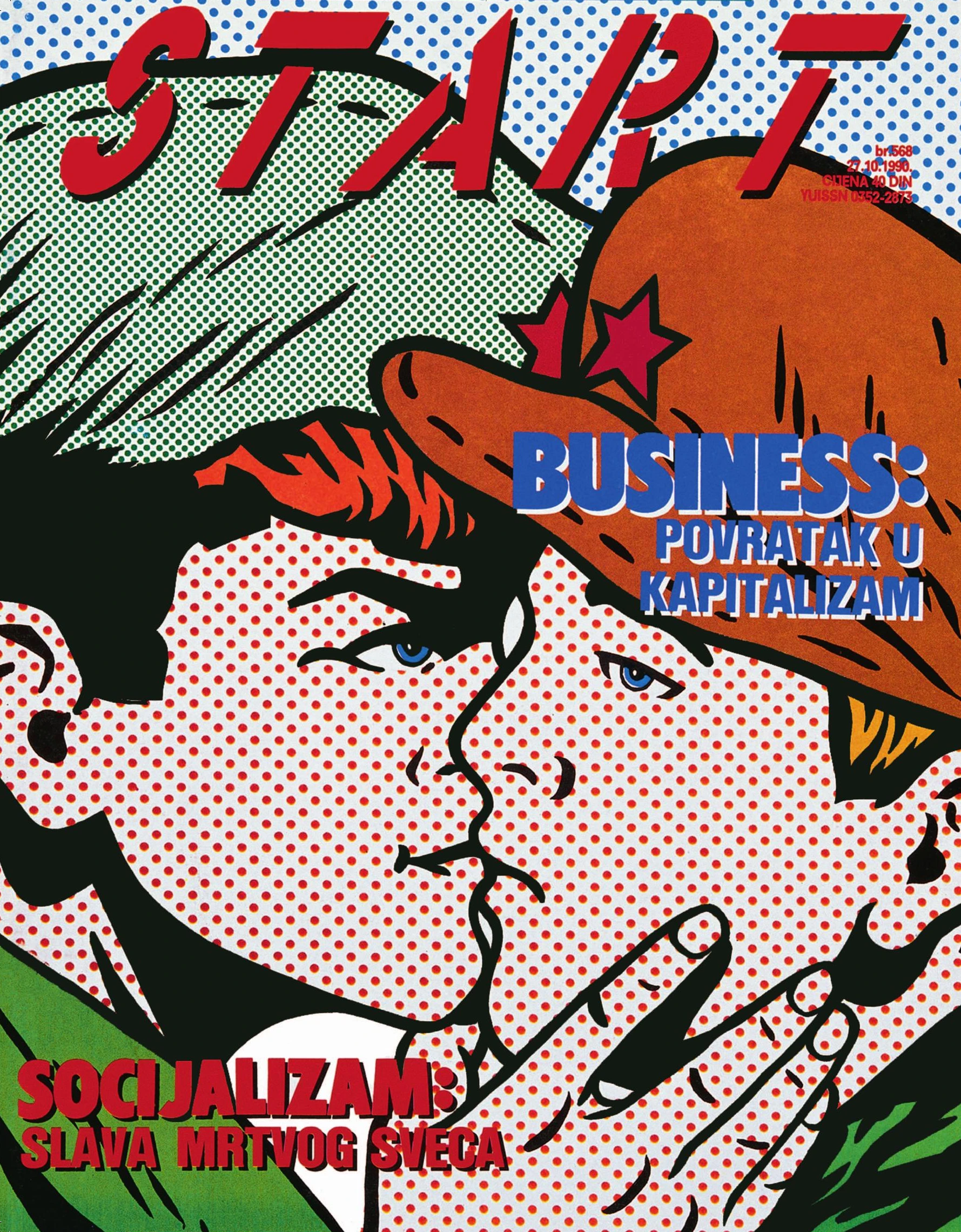 Start cover with two comic figures in red, green and blue halftone