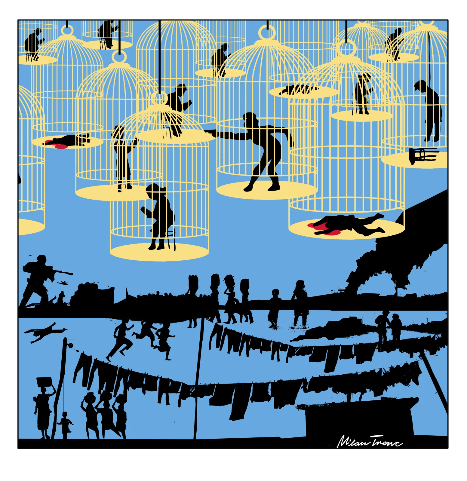 Children seen through barbed wire