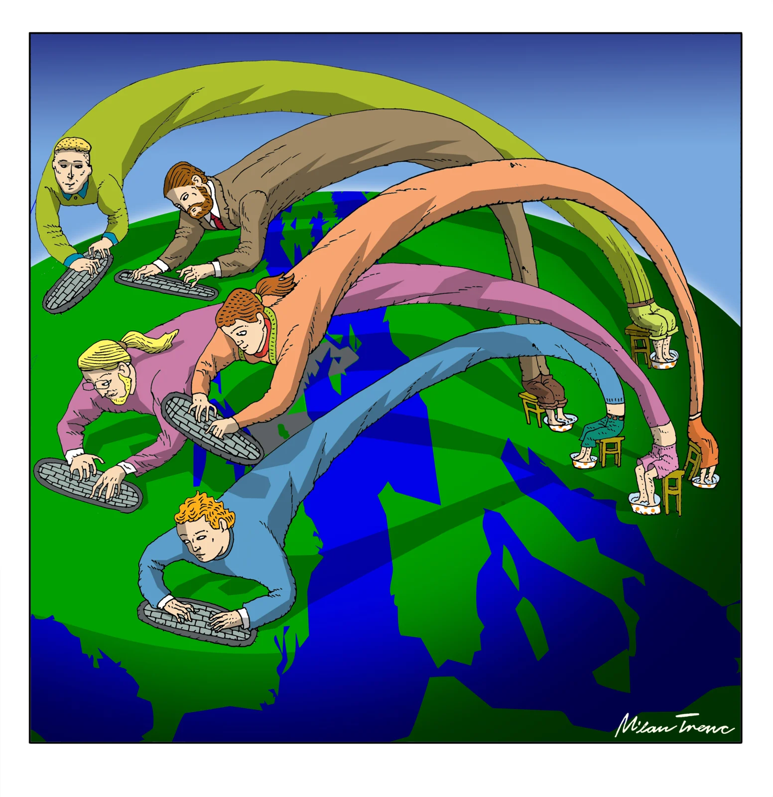A figure tangled in cables